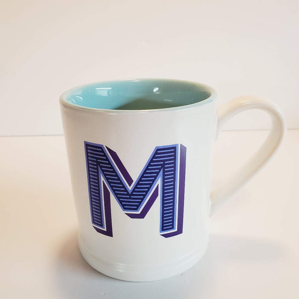 Indigo White and Blue Monogram Mug (Letter M)